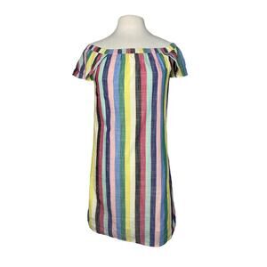 J.CREW Rainbow Stripe Off The Shoulder Woven Cotton Shift Dress Size 4 Lined